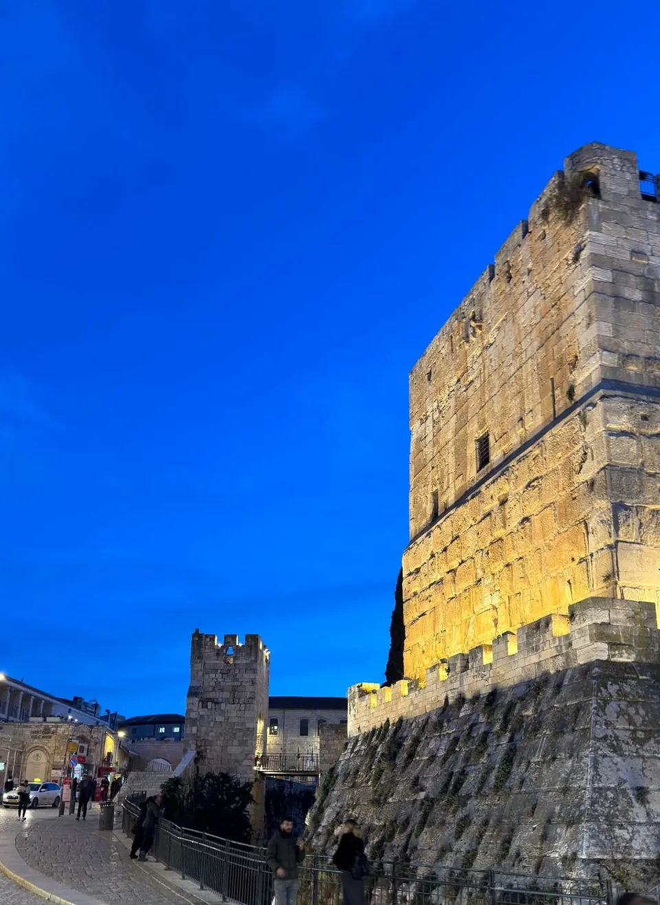 The Tower of David walls at dusk
