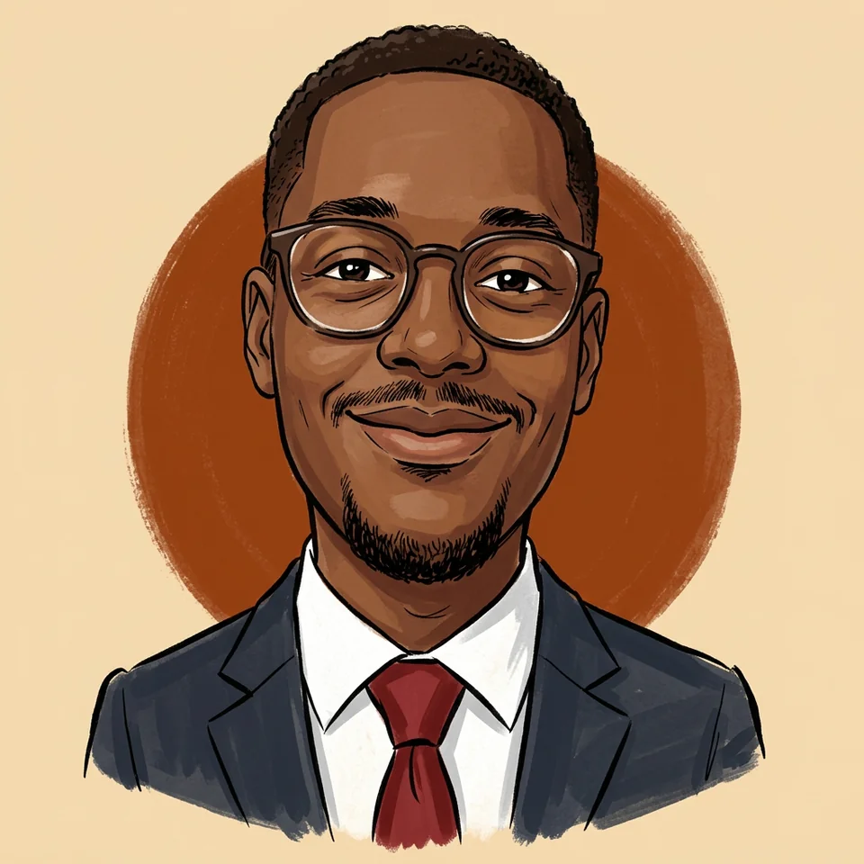 Illustrated caricature of Opeyemi Babalola
